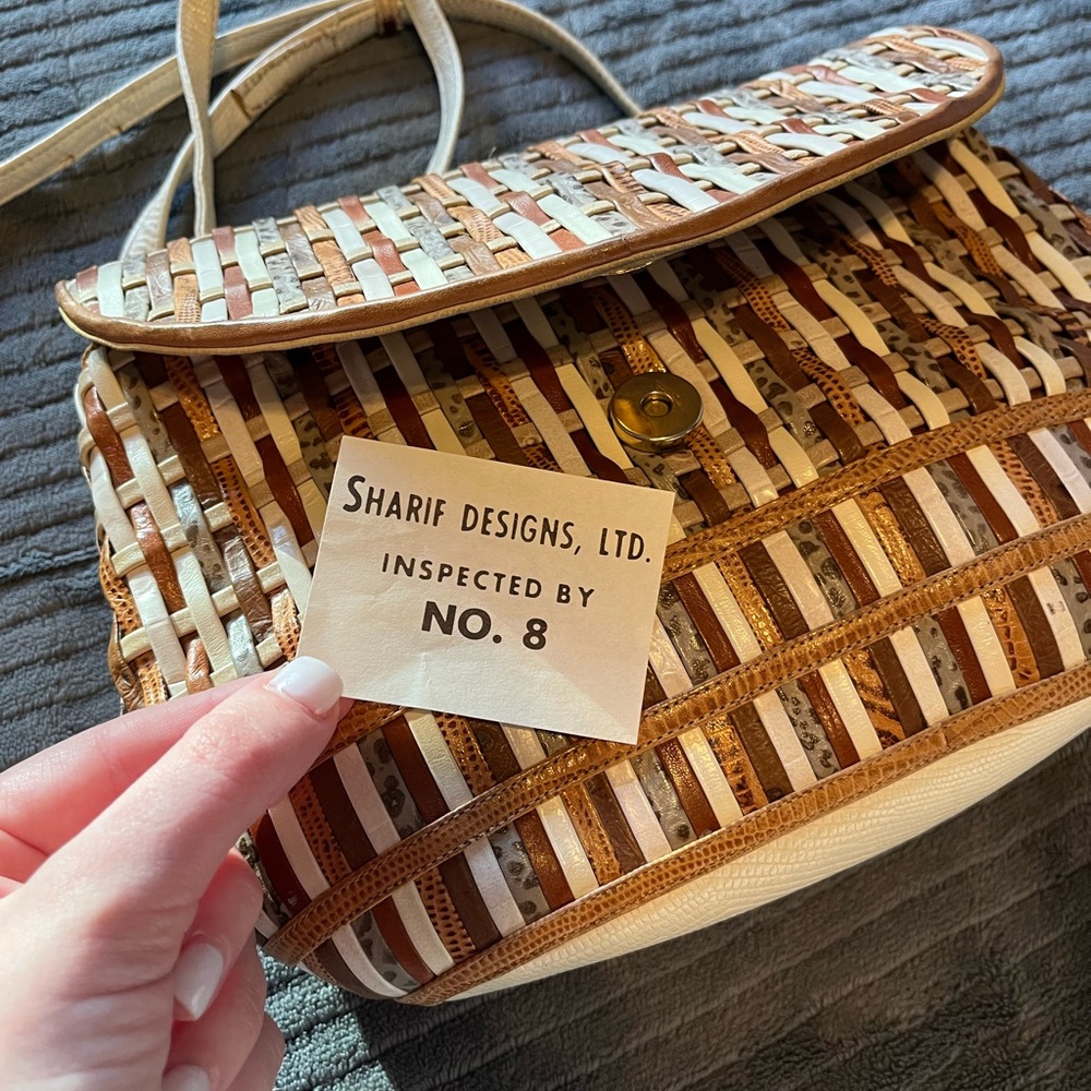 Sharif Woven Crossbody Bag in Tan and Cream - Picture 8 of 8